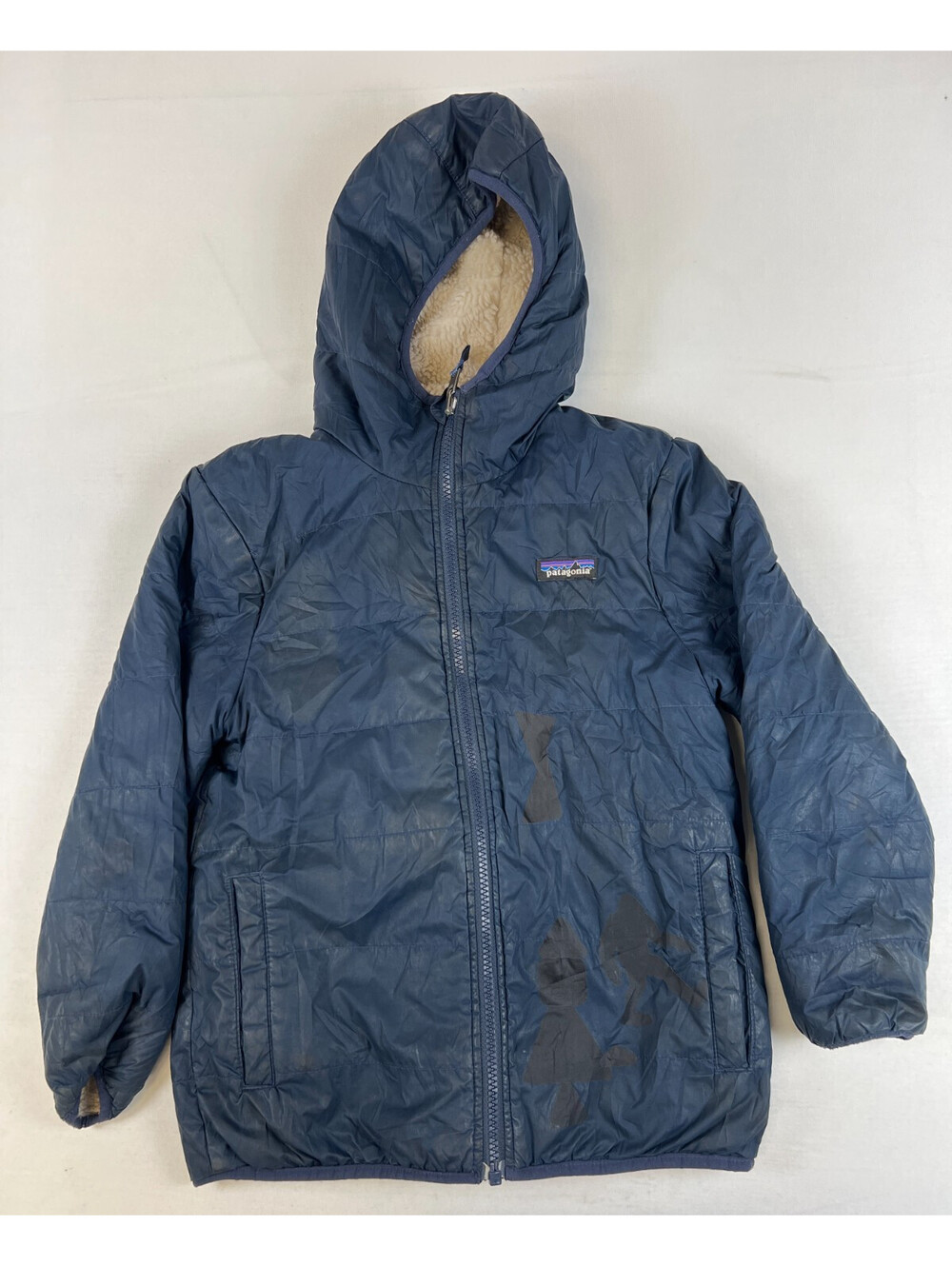 Patagonia Kids Youth Blue Radalie Parka Reversible Fleece Jacket Size S 7-8